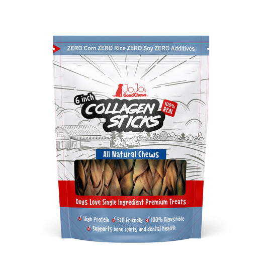 Braided collagen sticks for dogs, 4 pack of 6 inch single ingredient beef dermis chews