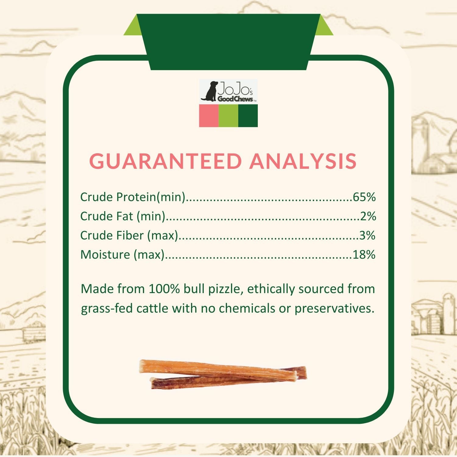 A single 6 inch standard beef bully stick shown on its own for size reference