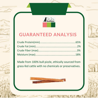 A single 6 inch standard beef bully stick shown on its own for size reference