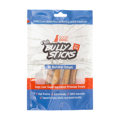 6 inch beef bully sticks for dogs, 4 pack of single ingredient bull pizzle chews