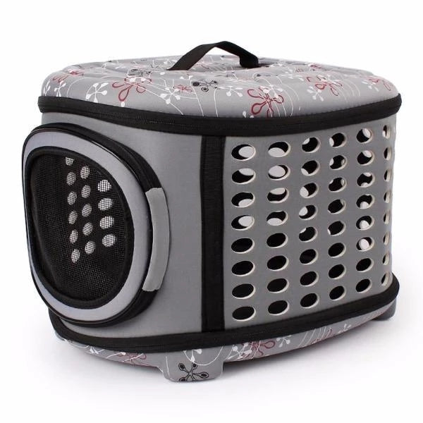 Pet carrier with floral pattern on a white background