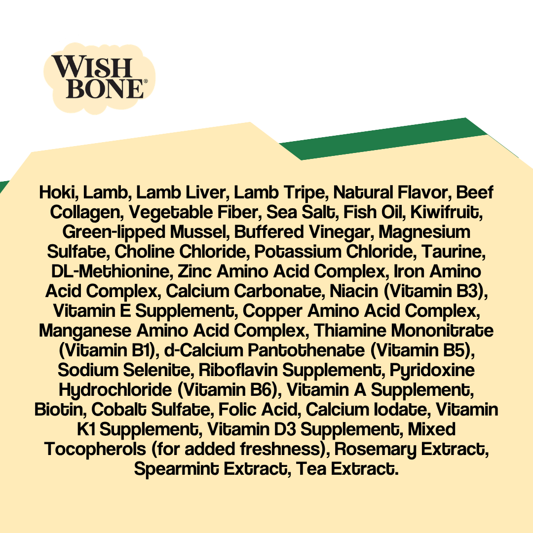 Wish Bone product label with a list of ingredients on a beige background