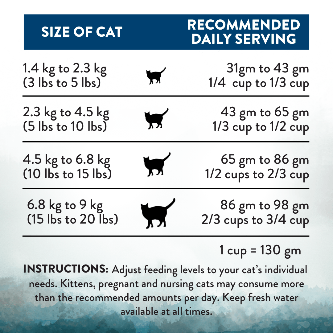 Cat food serving size chart based on cat's weight