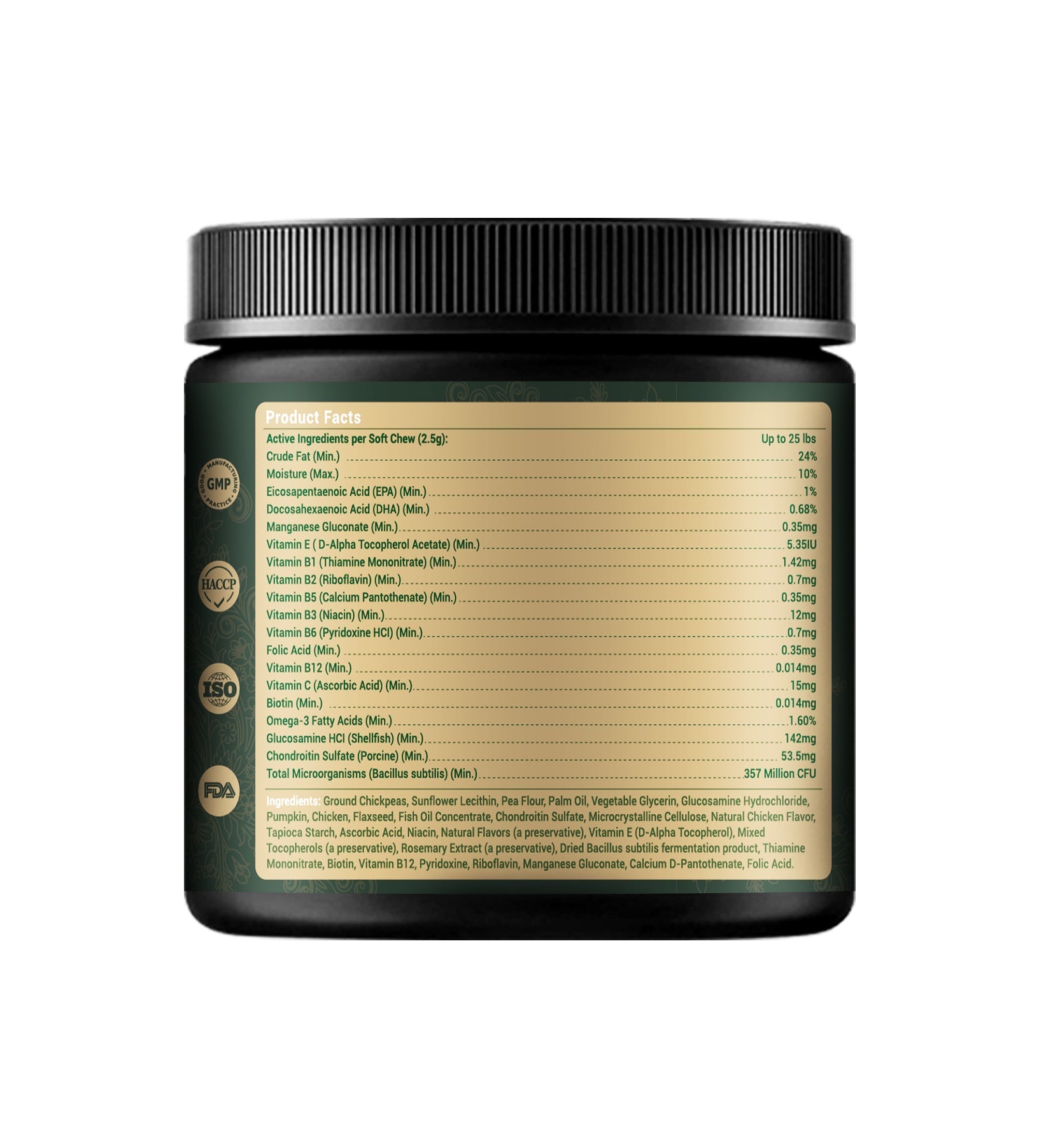Nutritional supplement container with label on a white background