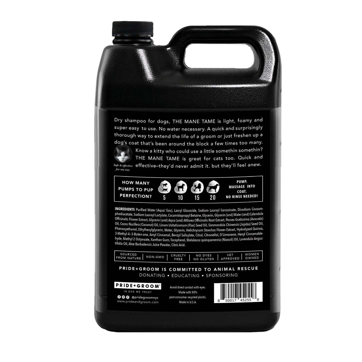 THE MANE TAME gallon jug label detail