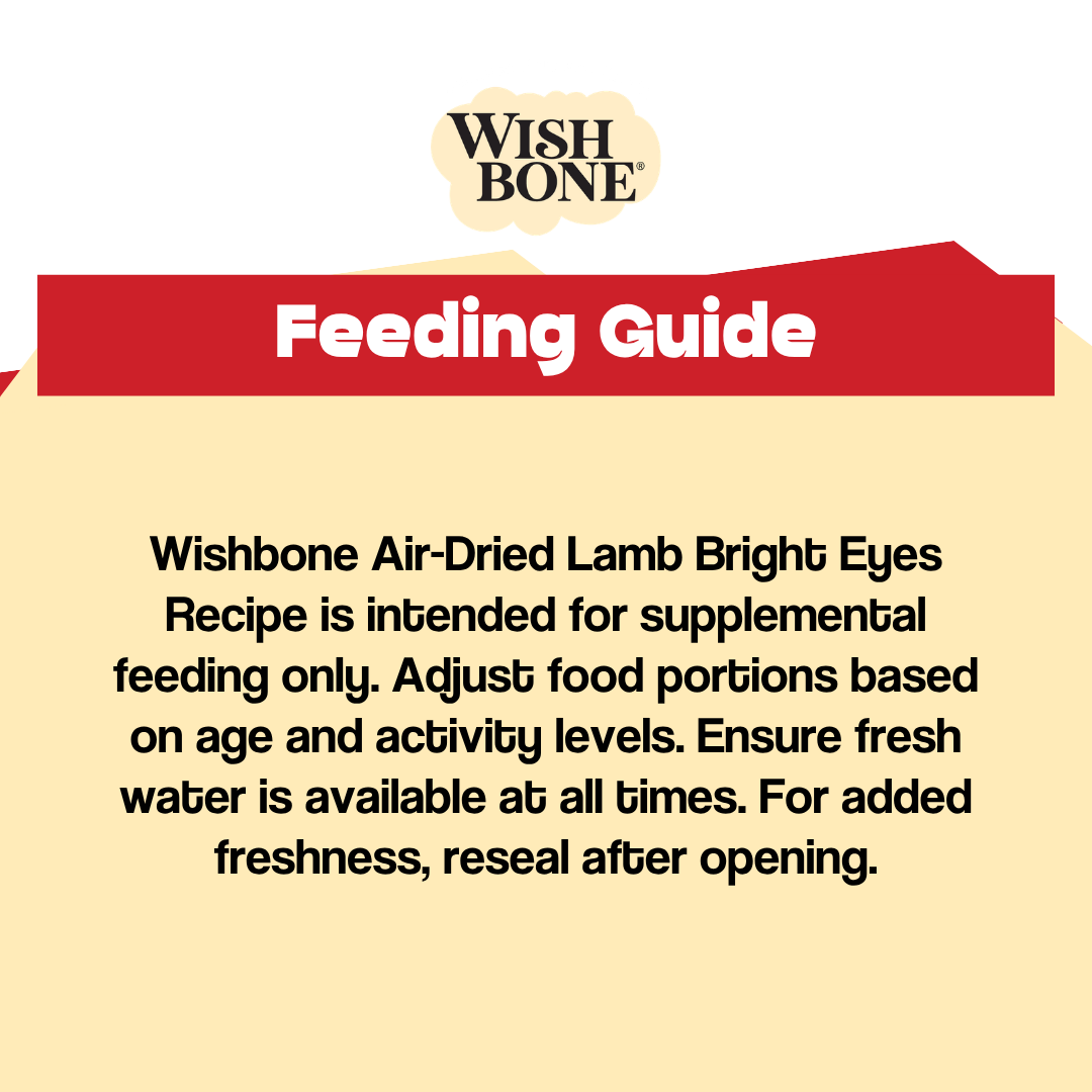 Wishbone Feeding Guide for Wishbone Air-Dried Lamb Bright Eyes Recipe on a beige background