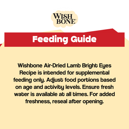 Wishbone Feeding Guide for Wishbone Air-Dried Lamb Bright Eyes Recipe on a beige background