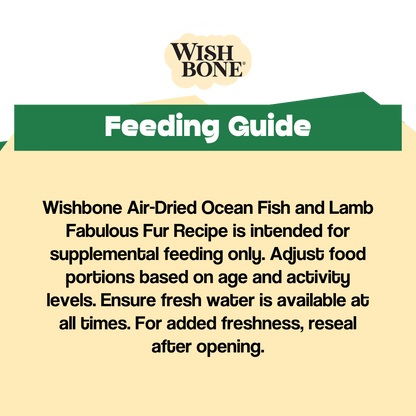 Wishbone Feeding Guide for Wishbone Air-Dried Ocean Fish and Lamb product on a beige background