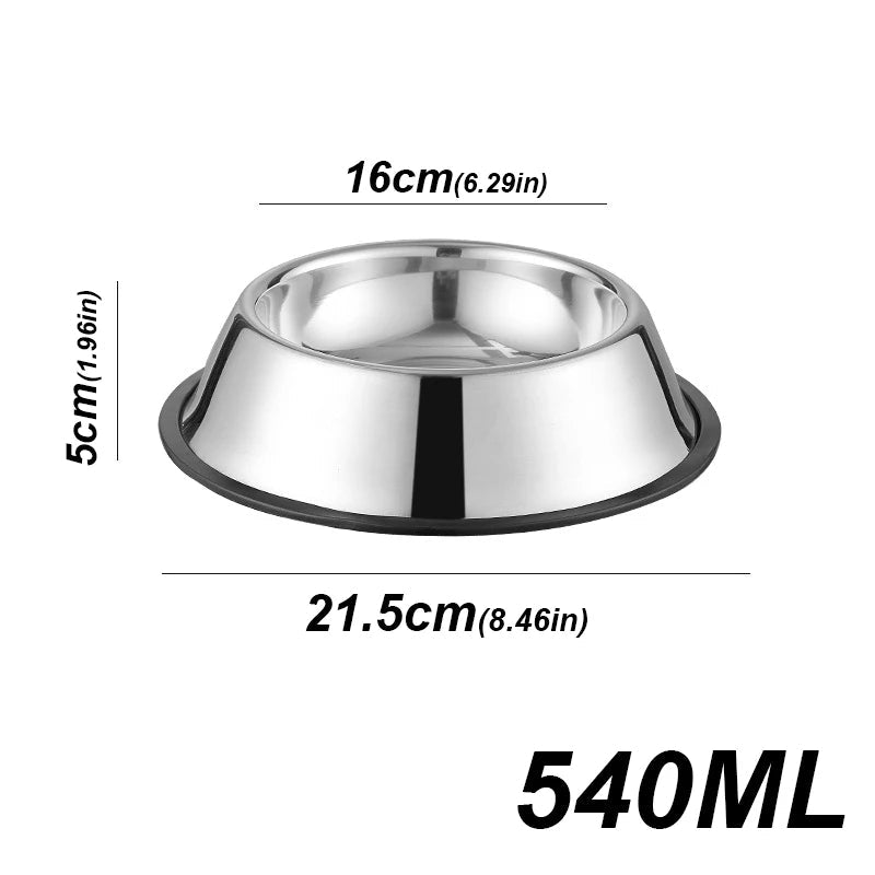 Stainless steel bowl with measurements on a white background