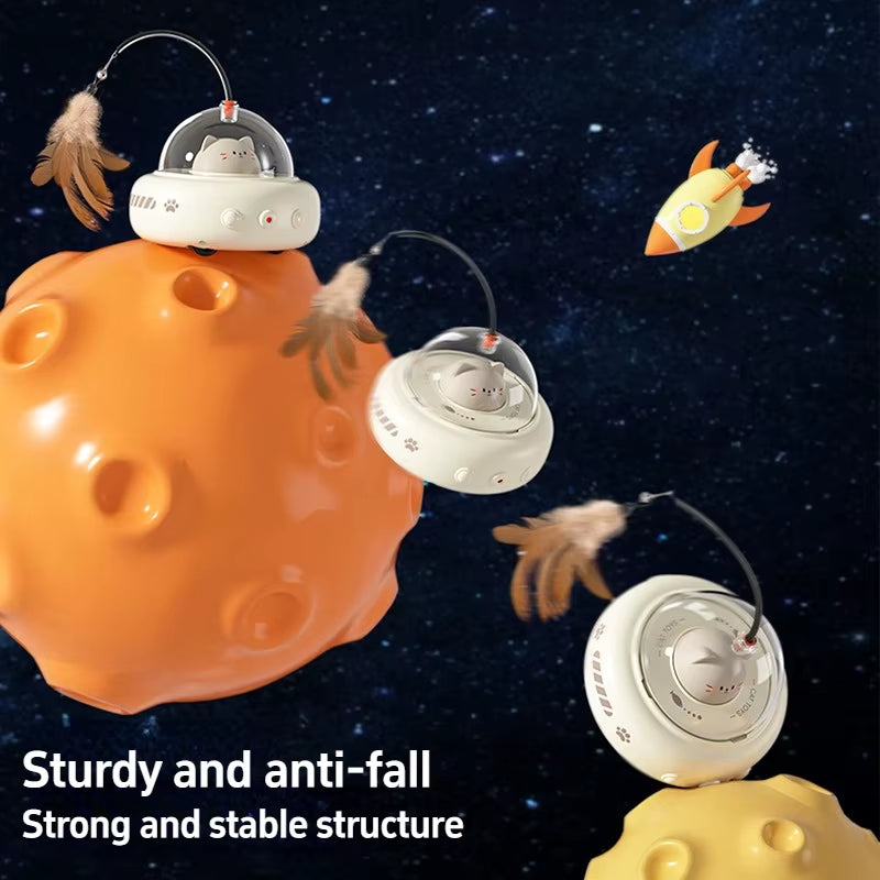 UFO Smart Teaser Electric Cat Toy with Bell & Replaceable Feather