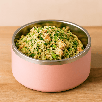 Chicken and salmon meal packs from the Din Din 4 Dogs 24 meal case