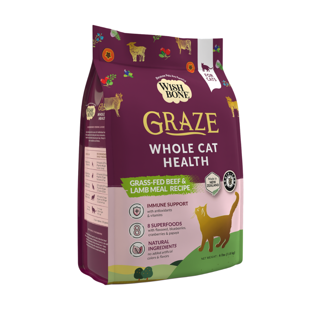 Wishbone Graze Whole Cat Health cat food package on a white background