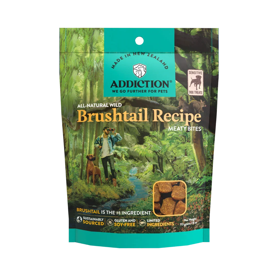 Brushtail Meaty Bites Dog Treats package front label