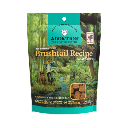 Brushtail Meaty Bites Dog Treats package front label