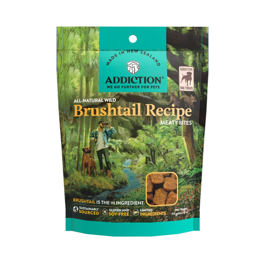 Brushtail Meaty Bites Dog Treats package front label