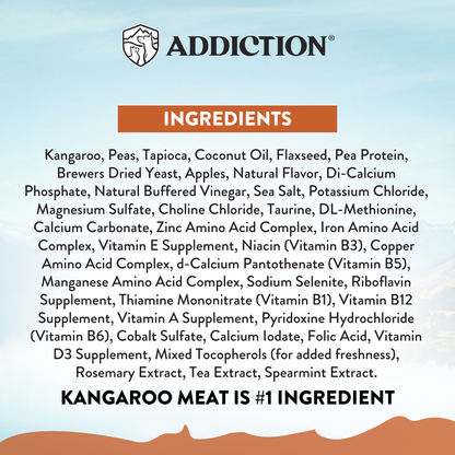 List of ingredients for a product with 'Addiction' branding on a light blue background.