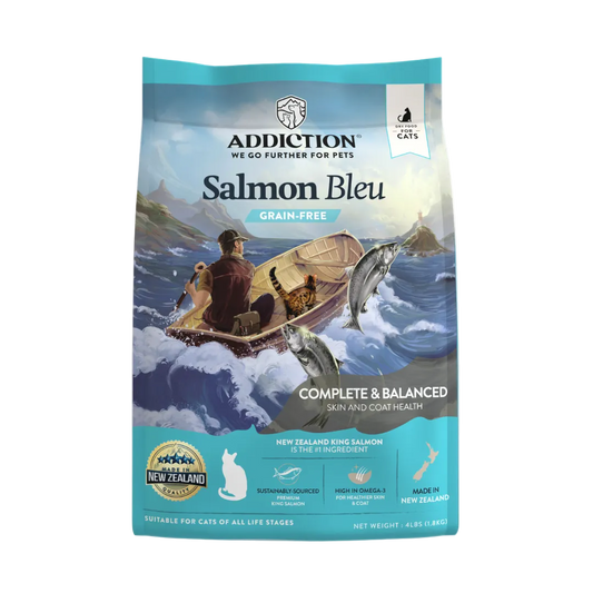 Salmon Bleu Dry Cat Food package front label