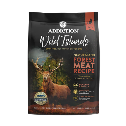 Addiction Wild Islands cat food package with a deer on a white background
