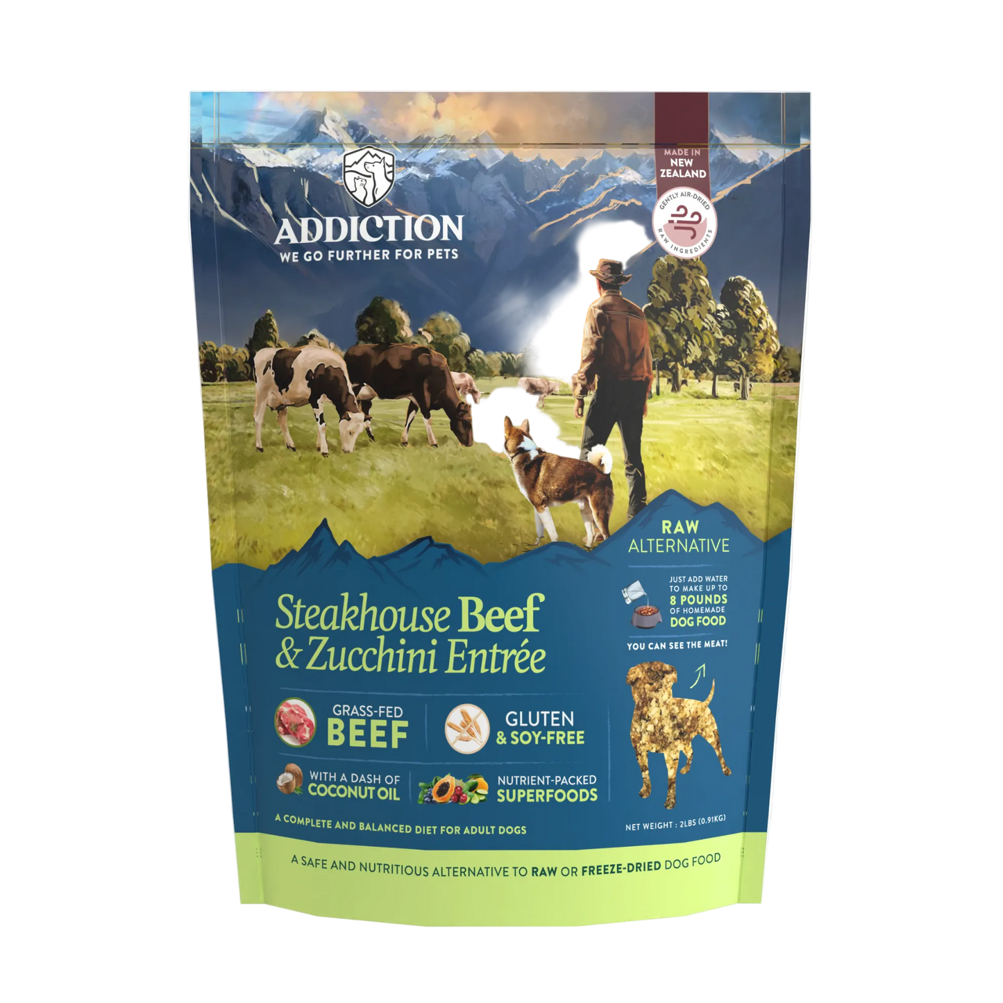 Steakhouse Beef & Zucchini Air-Dried Dog Food package front label