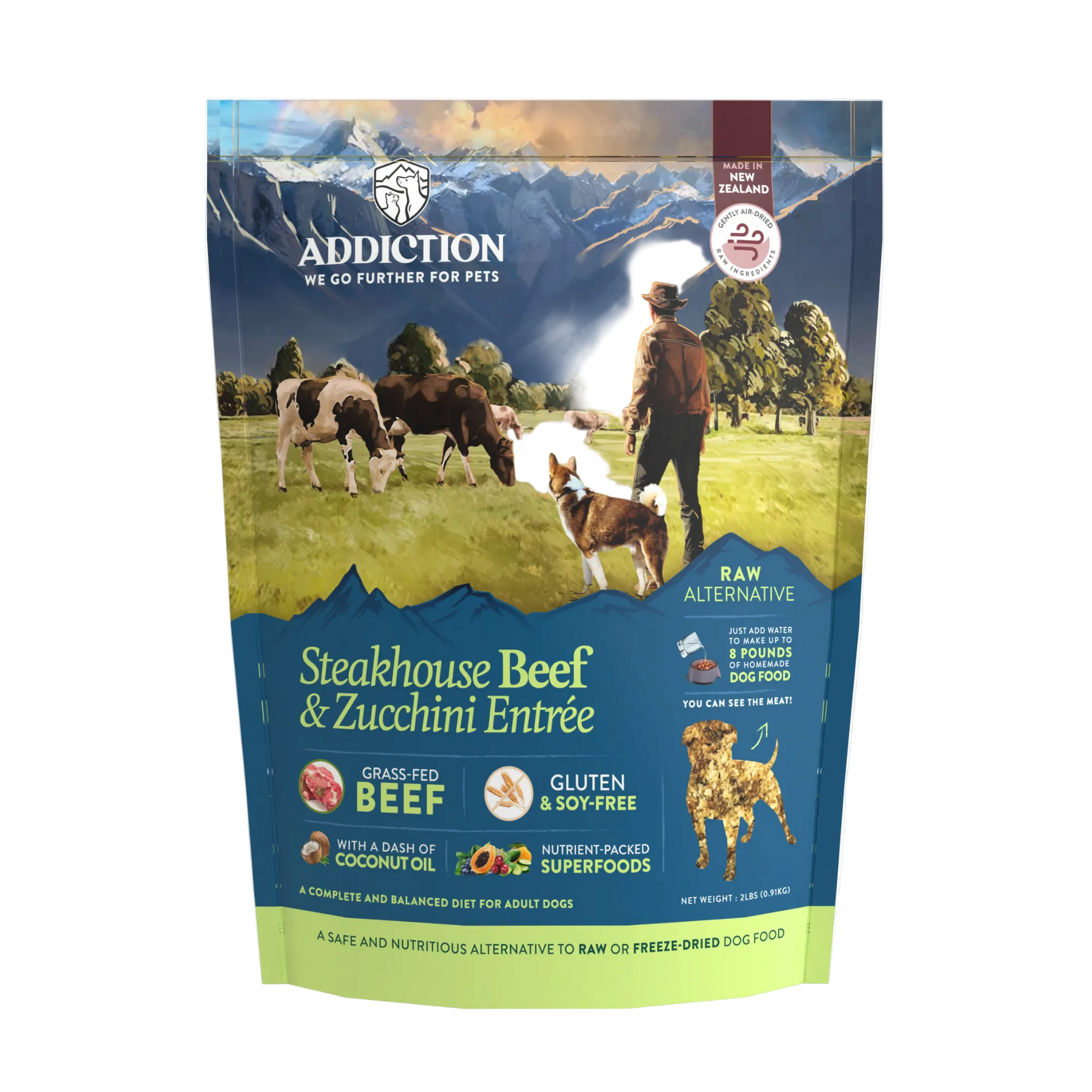 Steakhouse Beef & Zucchini Air-Dried Dog Food package front label