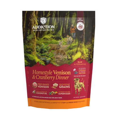 Homestyle Venison & Cranberry Dinner Air-Dried Dog Food package front label