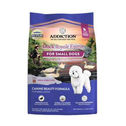 Addiction Duck Royale Entrée for small dogs packaging on a white background