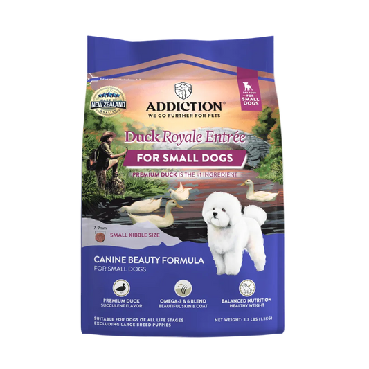 Addiction Duck Royale Entrée for small dogs packaging on a white background