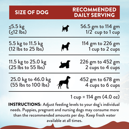 Dog food serving size chart based on dog's weight