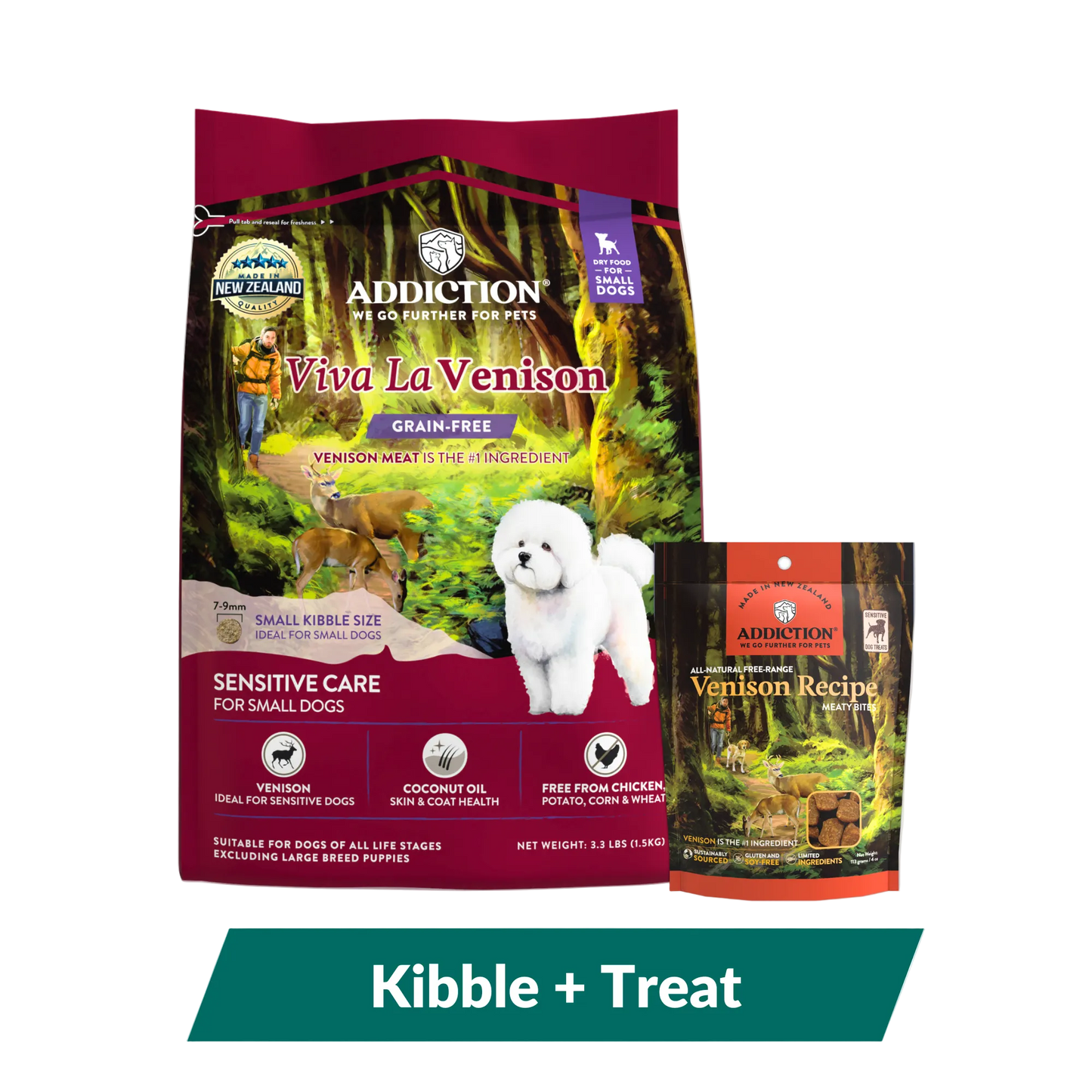 Viva La Venison Small Breed Dog Food & Meaty Bites Treats Bundle package