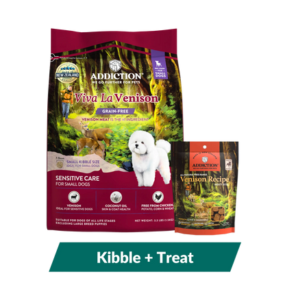Viva La Venison Small Breed Dog Food & Meaty Bites Treats Bundle package