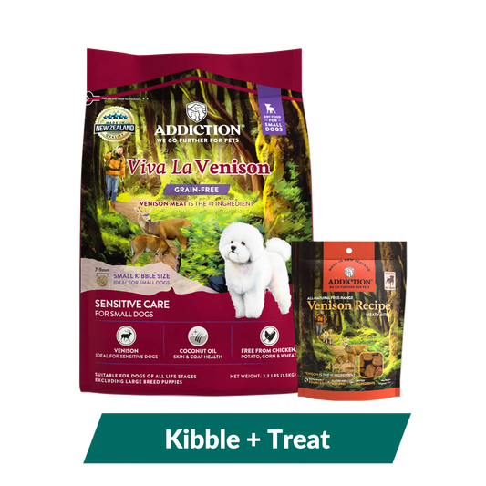 Viva La Venison Small Breed Dog Food & Meaty Bites Treats Bundle package