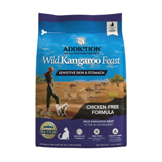 Addiction Wild Kangaroo Feast cat food package on a white background