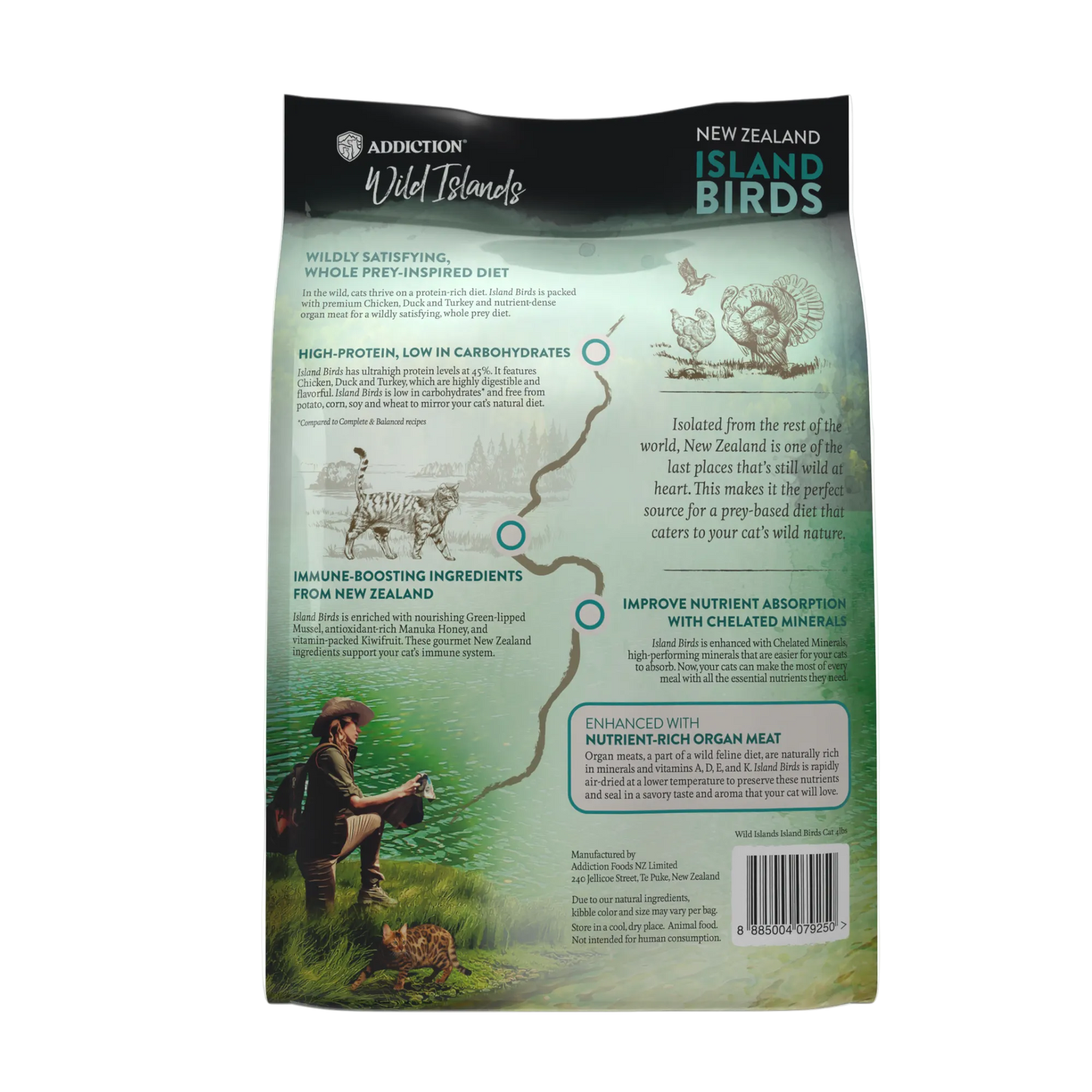 Addiction Wild Islands New Zealand Island Birds cat food packaging on a white background