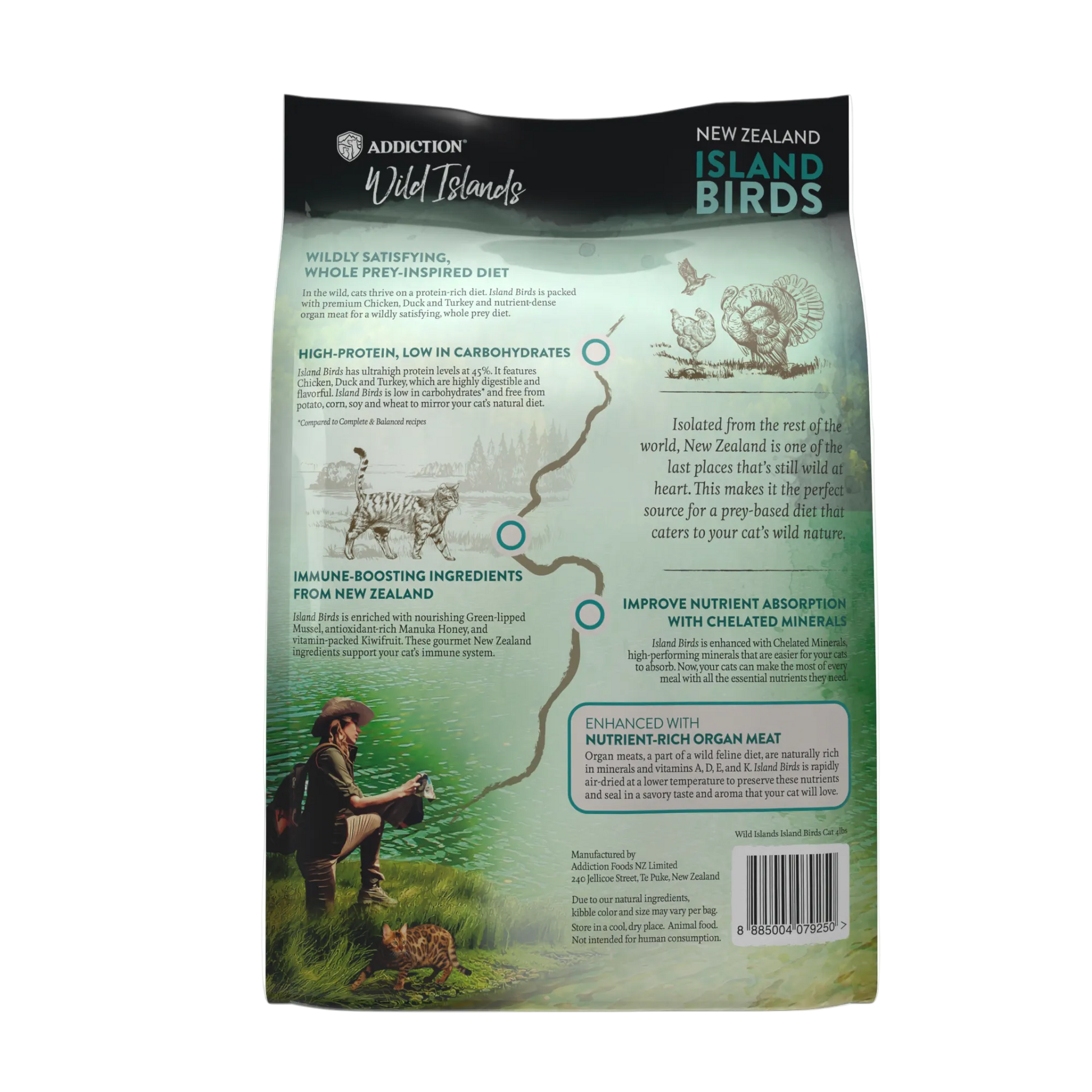 Addiction Wild Islands New Zealand Island Birds cat food packaging on a white background