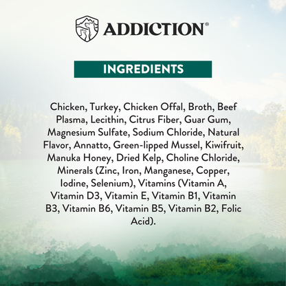 Ingredients list for a product with a blurred natural background