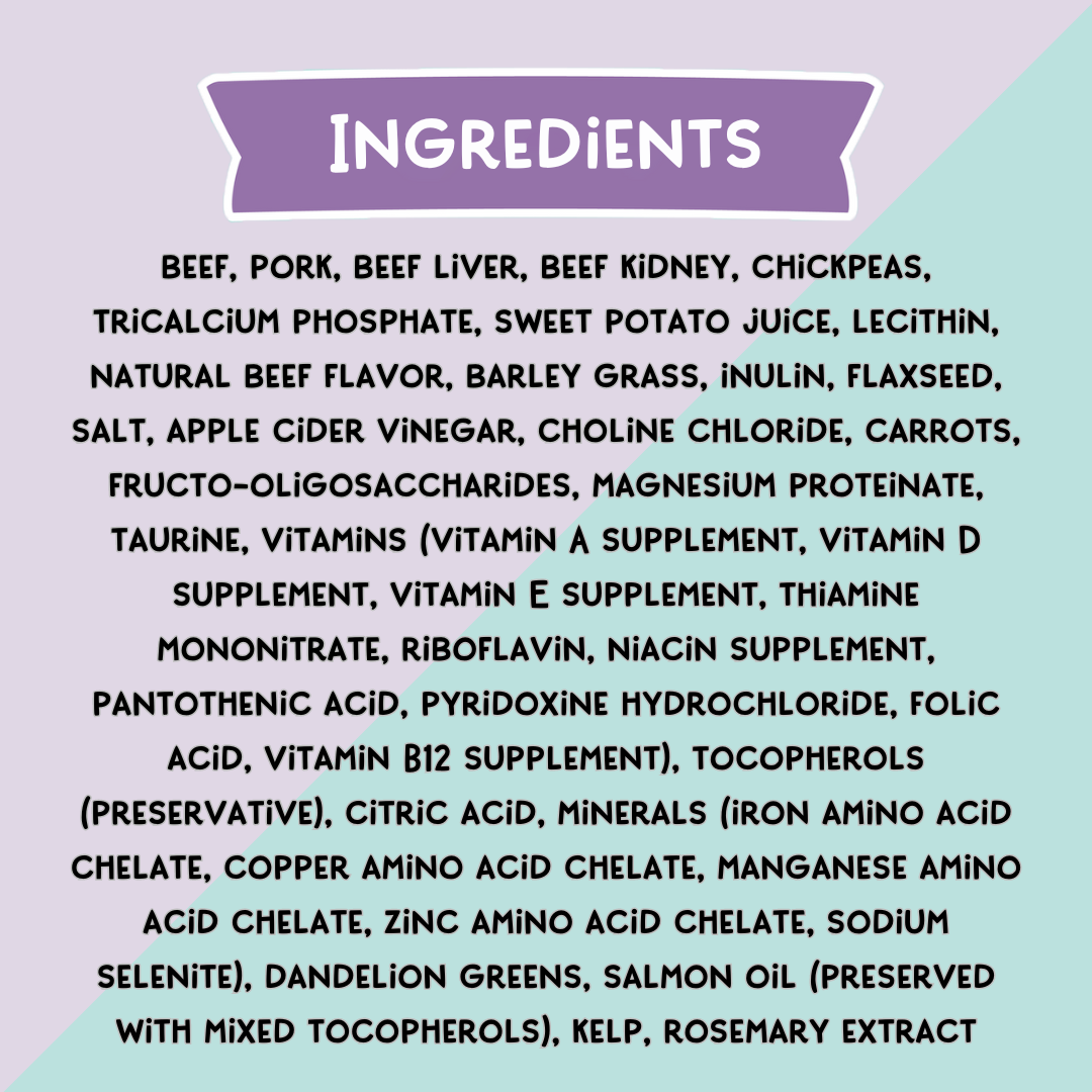 List of ingredients on a purple and green background