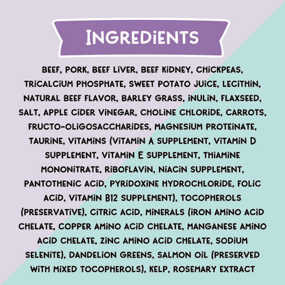 List of ingredients on a purple and green background