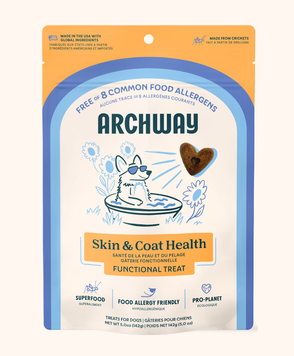 Archway Skin & Coat Health functional treat packaging for dogs on a white background