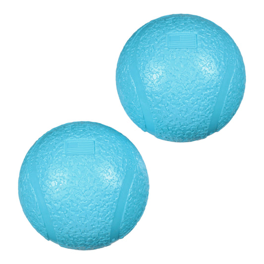 Two blue exercise balls on a white background