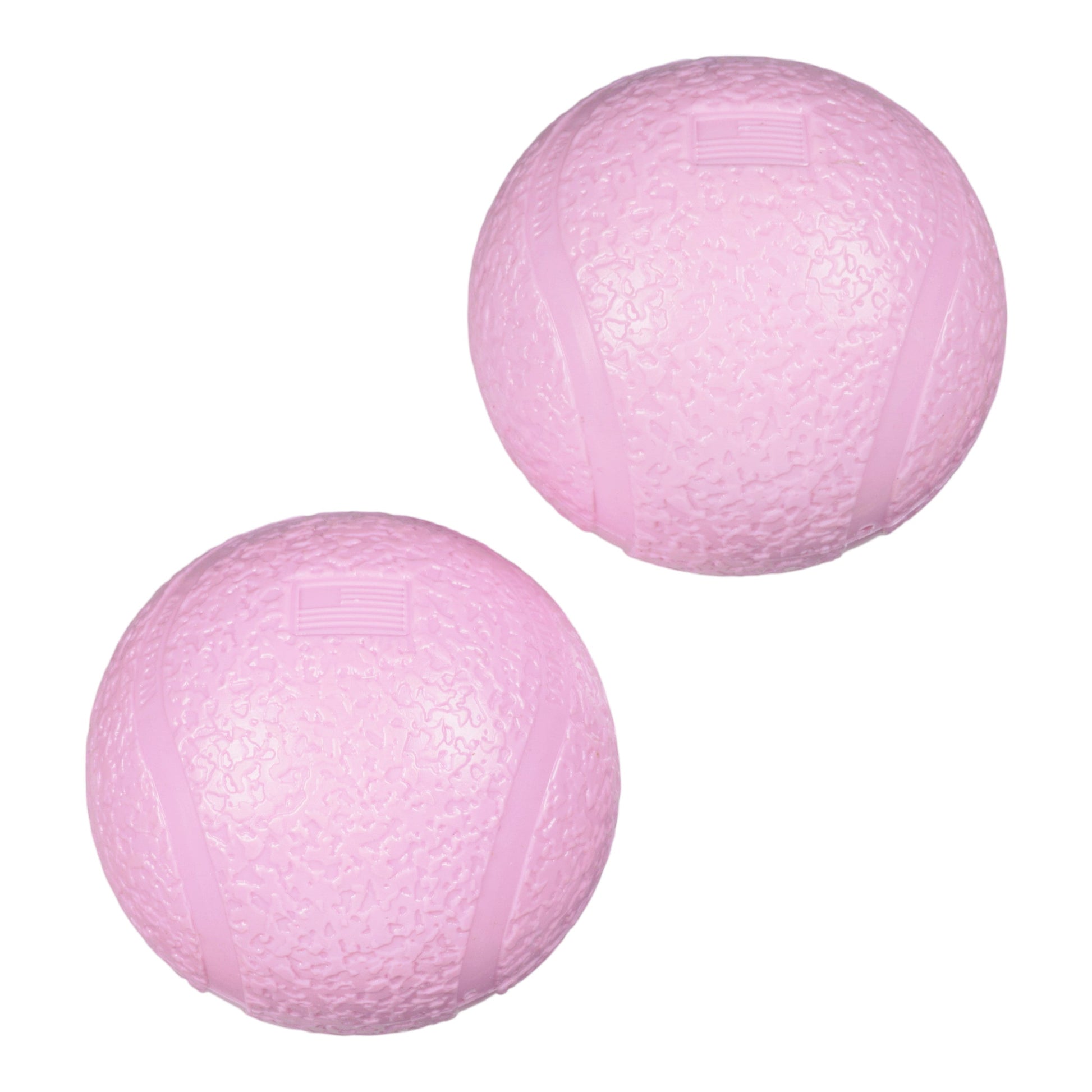 Two pink textured balls on a white background