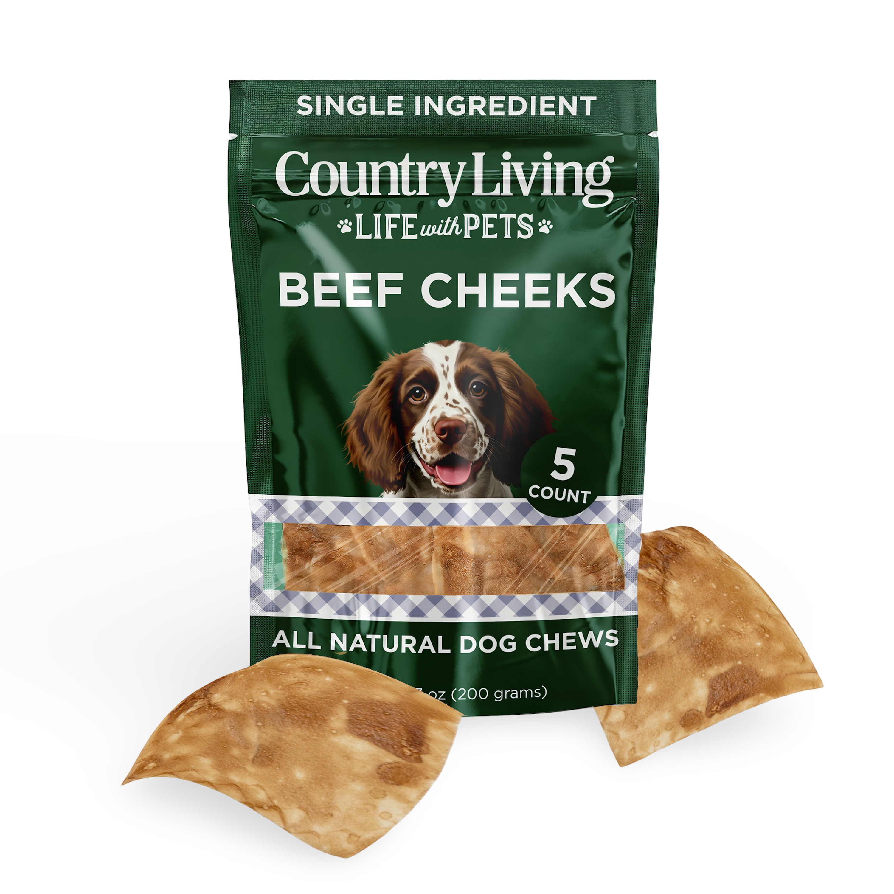 Country Living Beef Cheek Chip Dog Treats  – 5 Count Pack - Whisker House