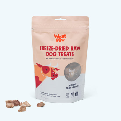 Package of West Paw Freeze-Dried Raw Dog Treats on a white background