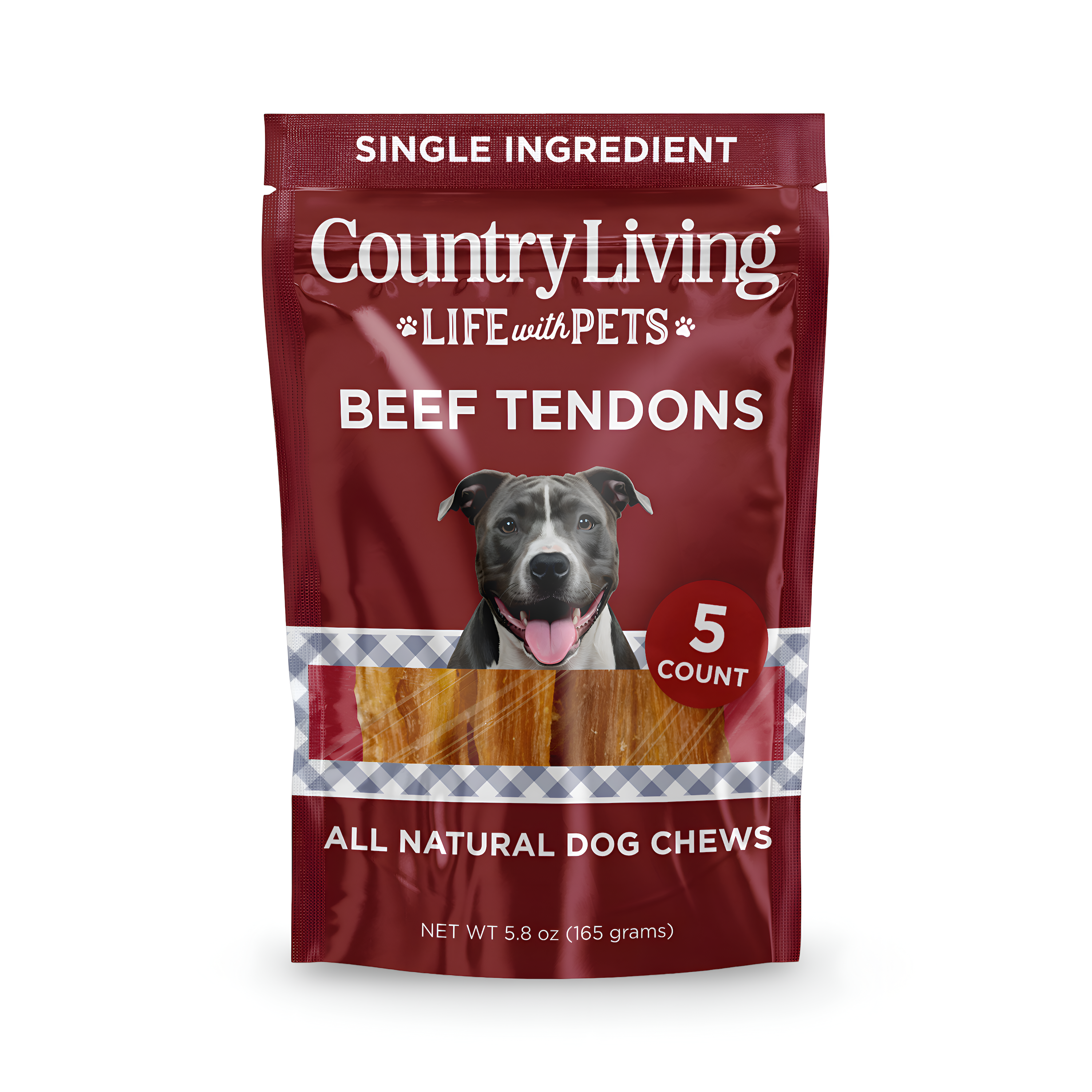 Country Living Beef Backstrap Tendon Dog Chews – 5 Count Pack - Whisker House