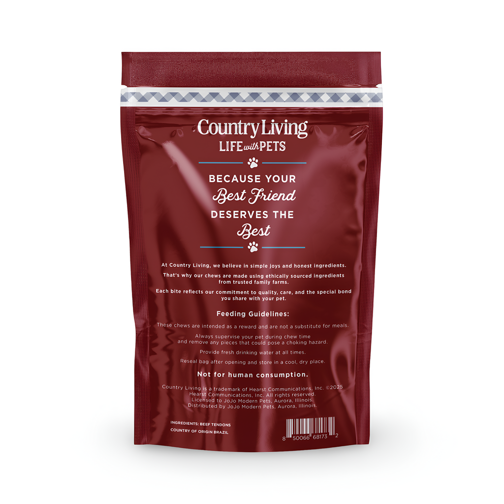Country Living Beef Backstrap Tendon Dog Chews – 5 Count Pack - Whisker House