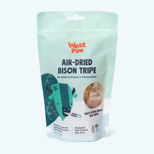 West Paw Air-Dried Bison Tripe dog treat package on a white background