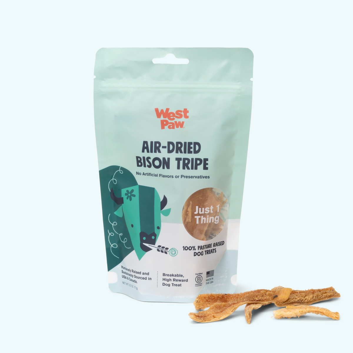 West Paw Air-Dried Bison Tripe dog treat package on a white background