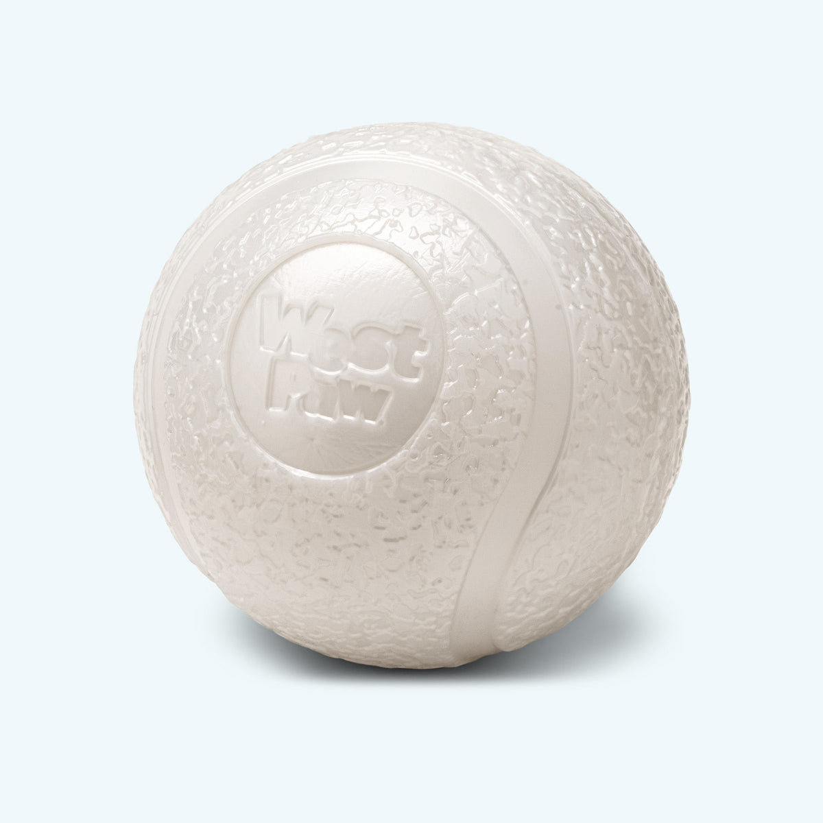 White textured ball with a brand logo on a light gray background