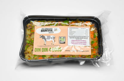 Packaged dog food with visible branding on a white background
