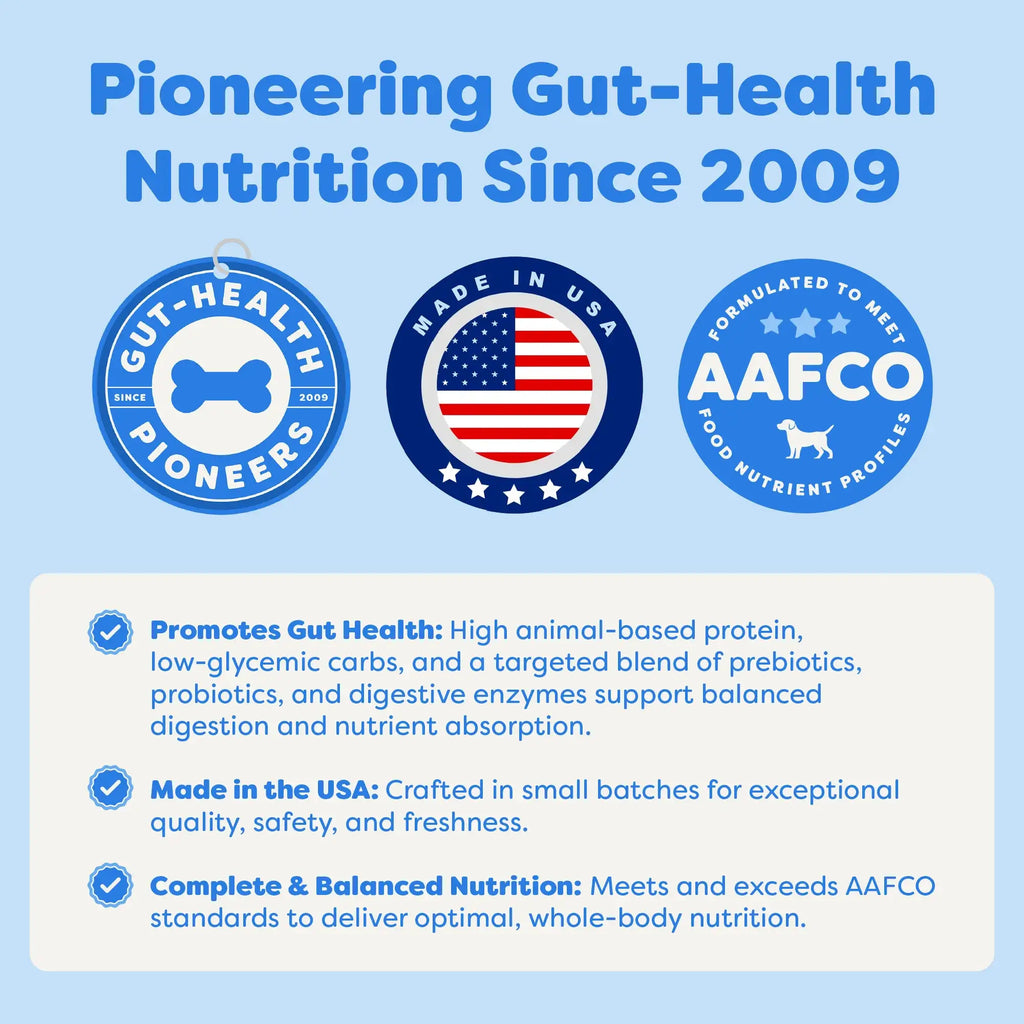 Advertisement for gut-health nutrition products with logos and text on a blue background