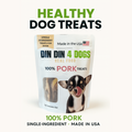 Package of DIN DIN 4 DOGS pork treats for dogs on a white background